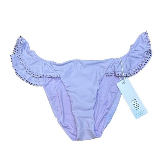 Tobi Let You Go Bikini Bottom Lavender Purple Ruffle Trim Metallic Gold Accent M - Picture 2 of 9